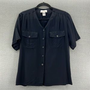 Worthington Women’s‎ Black V-Neck Button Up Casual Shirt Blouse Size 12